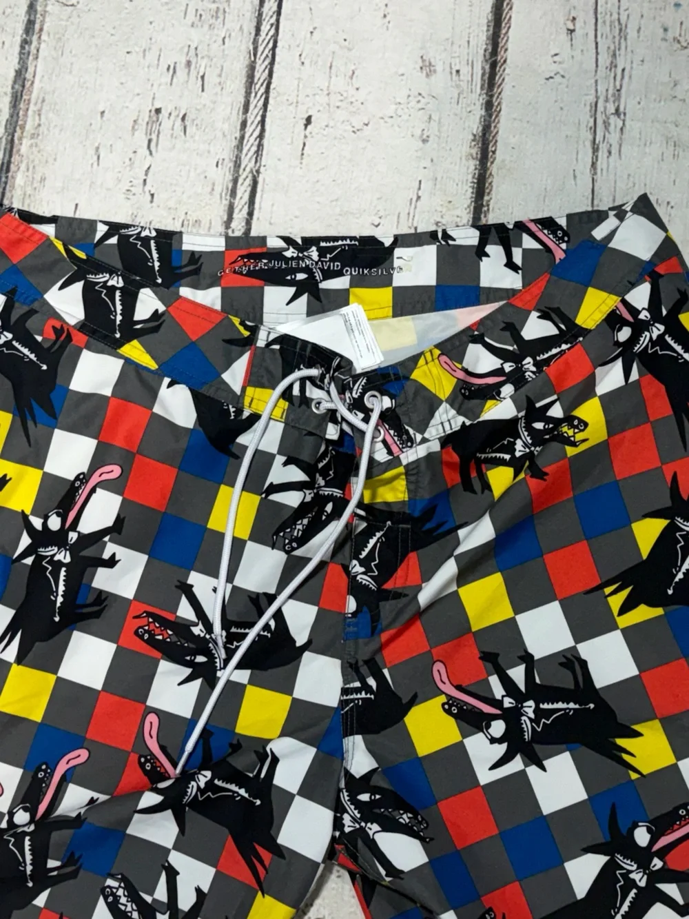 QUIKSILVER Julien David Swim Trunks Bathing Suit Dog Design Men's